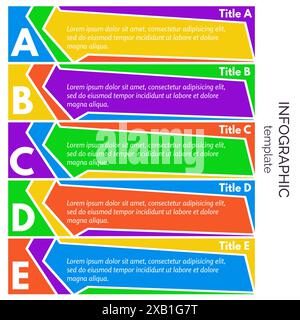 Eléments de conception infographique en cinq étapes. Modèle de conception infographique étape par étape. Illustration vectorielle Illustration de Vecteur
