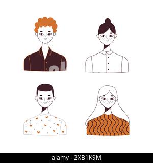 Icônes de profil pack dans le style dessiné à la main Illustration de Vecteur