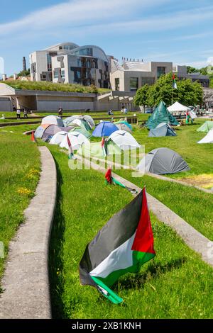 Camp de solidarité palestinien devant le Parlement écossais Banque D'Images