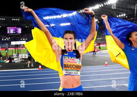 Yaroslava Mahuchikh (UKR) gagnante du Highjump féminin lors des Championnats d'Europe d'athlétisme 2024 le 9 juin 2024 au stade Olympique de Rome, Italie photo SCS/Soenar Chamid/AFLO (HOLLAND OUT) Banque D'Images