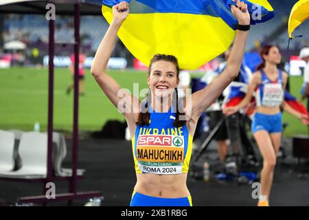 Yaroslava Mahuchikh (UKR) gagnante du Highjump féminin lors des Championnats d'Europe d'athlétisme 2024 le 9 juin 2024 au stade Olympique de Rome, Italie photo SCS/Soenar Chamid/AFLO (HOLLAND OUT) Banque D'Images