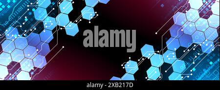 Carte de circuit imprimé abstraite et hexagones sur fond de couleur dégradé. Concept de technologie numérique high-tech. Vecteur Illustration de Vecteur