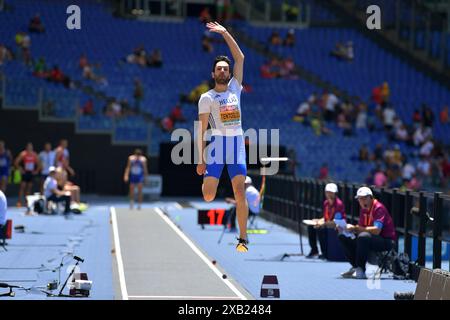 Miltiadis Tentoglou de Grèce en action lors des Championnats d'Europe d'athlétisme 2024 au stade olympique de Rome, Italie le 8 juin 2024 Banque D'Images