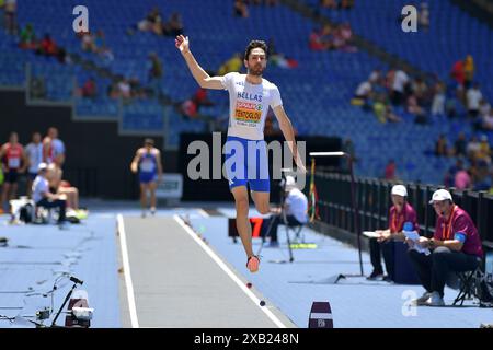 Miltiadis Tentoglou de Grèce en action lors des Championnats d'Europe d'athlétisme 2024 au stade olympique de Rome, Italie le 8 juin 2024 Banque D'Images