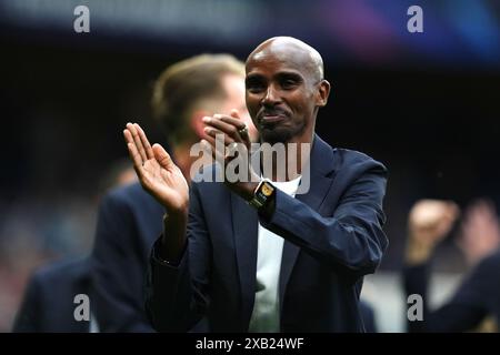 Sir Mo Farah de l'Angleterre avant l'aide au football pour l'UNICEF 2024 à Stamford Bridge, Londres. Date de la photo : dimanche 9 juin 2024. Banque D'Images