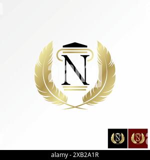 Conception de logo concept graphique créatif premium vector stock initial N police pilier droit avocat avocat stylo plume plumes d'oiseau. Entreprise de badge d'emblème connexe Illustration de Vecteur