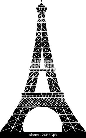 Silhouette de vecteur Tour Eiffel illustration dessinée à la main. Symbole de Paris. Dessin vintage peint par des encres noires pour icône, logo ou design Illustration de Vecteur