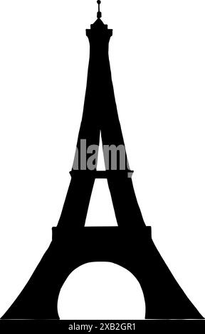 Silhouette noire de vecteur Tour Eiffel illustration dessinée à la main. Symbole de Paris. Dessin vintage peint par des encres pour icône, logo ou design Illustration de Vecteur