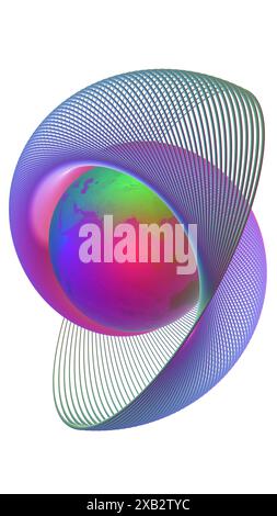Illustration complexe du GeoModule, façonné comme une fleur de géométrie sacrée vivante avec une sphère de gradient envoûtante à son cœur Banque D'Images