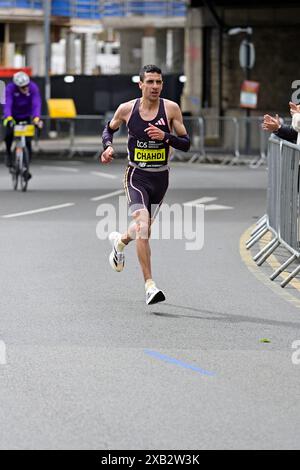 Hassan Chahdi, France, compétiteur masculin élite, marathon de Londres 2024, peuplier, East London, Royaume-Uni Banque D'Images