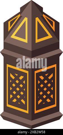 Lanterne arabe traditionnelle aux motifs dorés complexes illuminant les environs Illustration de Vecteur