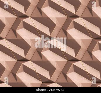 Cette image présente un motif abstrait 3D répétitif de formes géométriques beiges, offrant un design moderne et minimaliste idéal pour les arrière-plans ou Wal Banque D'Images