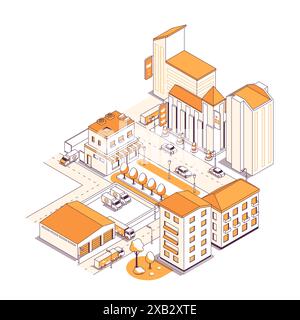 Ville résidentielle en développement - illustration isométrique vectorielle Illustration de Vecteur