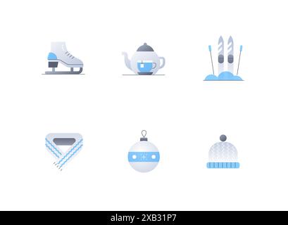 Activités et vêtements d'hiver - ensemble d'icônes de style plat Illustration de Vecteur