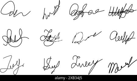 Fausse signature manuelle pour les documents. Ensemble d'autographes manuscrits. Signature croisée. Illustration vectorielle Illustration de Vecteur