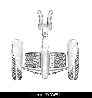 Illustration vectorielle de Gyroscooter de contour. Cartoon transport intelligent électrique personnel isolé, véhicule écologique moderne avec batterie et deux roues pour la ville R Illustration de Vecteur