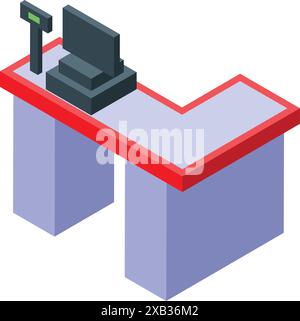 Caisse enregistreuse moderne debout sur un comptoir avec un scanner de code-barres pour le traitement des paiements dans un magasin de détail Illustration de Vecteur