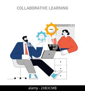 Concept de formation aux compétences générales. Les professionnels s’engagent dans un apprentissage collaboratif, partageant des idées et des stratégies. Développement interactif des compétences. Illustration vectorielle. Illustration de Vecteur
