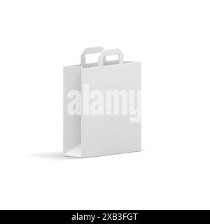 Sac à provisions paquet de papier blanc avec poignées pour les produits de supermarché d'épicerie portant l'icône 3d illustration vectorielle réaliste. Support d'achat de colis Illustration de Vecteur