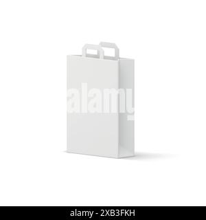 Sac à provisions emballage de recyclage de papier de transport blanc avec poignées pour le client achetant l'icône 3d illustration vectorielle réaliste. Vente au détail commerciale di Illustration de Vecteur