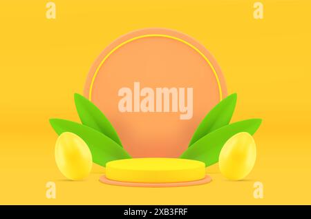 Vacances de Pâques podium 3d événement célébration étape Award Arena présentation de produit premium illustration vectorielle réaliste. Printemps religieux festif Pede Illustration de Vecteur