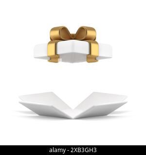 Boîte cadeau couvercle volant vacances surprise festive félicitations 3d icône illustration vectorielle réaliste. Cadeau anniversaire anniversaire fête prime w Illustration de Vecteur