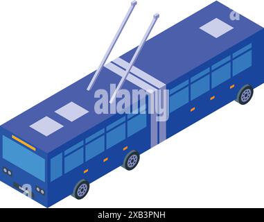 Trolleybus bleu moderne se déplaçant sur la rue de la ville avec des fils illustration isométrique Illustration de Vecteur