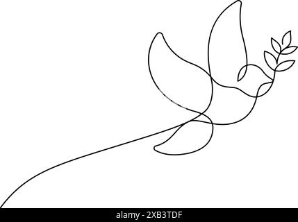 colombe blanche avec branche d'olivier une ligne dessinant l'illustration vectorielle continue la paix et la liberté concept minimalisme Illustration de Vecteur