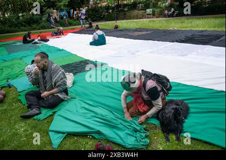 Le 8 juin 2024, des milliers de personnes se rassemblent à Russell Square, à Londres, pour manifester en faveur de la Palestine et pour protester contre la poursuite du bo israélien Banque D'Images