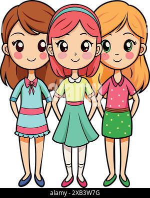 Trois filles mignonnes. Illustration vectorielle Illustration de Vecteur