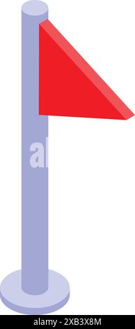 Drapeau triangulaire rouge pointant à droite sur un mât de drapeau sur fond blanc Illustration de Vecteur