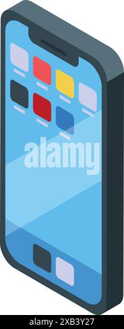 Smartphone moderne montre son écran avec des applications colorées dans une perspective isométrique Illustration de Vecteur