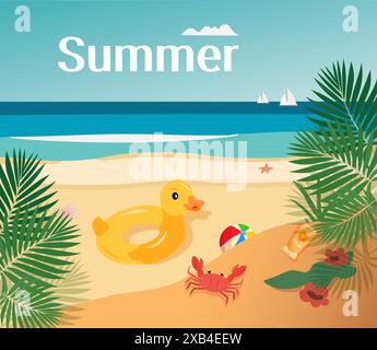 Destinations de voyage été, carte postale, style plat, vecteur Illustration de Vecteur