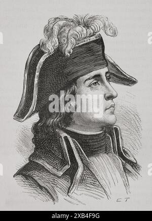 Jean Antoine Rossignol (1759-1802) Général français. Il a pris part aux guerres de la Révolution française. Portrait. Gravure. "Histoire de la Révolution française". Volume I, 1876. Banque D'Images