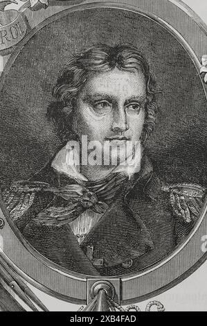 Maurice d'Elbée (Maurice Joseph Louis Gigost d'Elbée) (1752-1794) Général de l'armée vendéenne (armée catholique et royale de Vendée) pendant la Révolution française. Portrait. Gravure. "Histoire de la Révolution française". Volume I, 1876. Banque D'Images