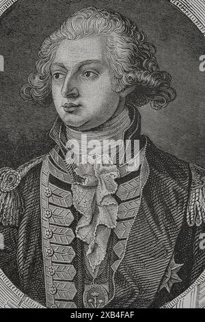 Frédéric-Auguste, duc d'York et d'Albany (1763-1827). Prince-évêque de Osnabrück (1764-1803). Portrait. Gravure. "Histoire de la Révolution française". Volume I, 1876. Banque D'Images