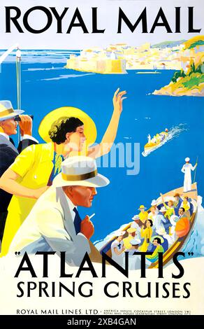 Royal mail,  Atlantis  Spring Cruises, v. 1930s. - Affiche de voyage vintage Banque D'Images