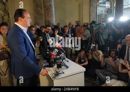 Turin, Italie. 10 juin 2024. Turin - élections régionales - gouverneur Alberto Cirio du centre-droit, conférence de presse après sa reconfirmation en tant que gouverneur du Piémont usage éditorial seulement crédit : Agence photo indépendante/Alamy Live News Banque D'Images