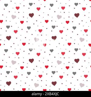 Le design présente un motif sans couture de coeurs rouges, blancs et gris affichés sur un fond blanc, créant un lo harmonieux et visuellement attrayant Illustration de Vecteur
