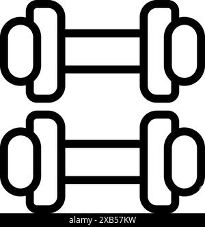 Simple icône noire et blanche de deux haltères, souvent utilisée pour représenter l'haltérophilie et l'exercice Illustration de Vecteur