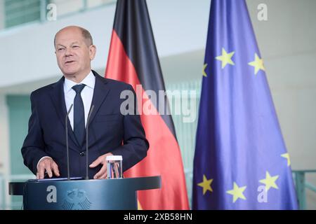 Berlin, Olaf Scholz und Gabriel Boric font Bundeskanzler Olaf Scholz SPD und der Präsident der Republik Chile Gabriel Boric font während der gemeinsamen Pressekonferenz am 10.06.2024 im Bundeskanzleramt in Berlin. Berlin Bundeskanzleramt Berlin Deutschland *** Berlin, Olaf Scholz et Gabriel Boric font Chancelier fédéral Olaf Scholz SPD et le président de la République du Chili Gabriel Boric font lors de la conférence de presse conjointe le 10 06 2024 à la Chancellerie fédérale de Berlin Chancellerie fédérale de Berlin Allemagne Banque D'Images