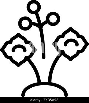 Icône minimaliste d'art au trait d'une plante de coton stylisée avec des bolls et des graines, évoquant la croissance et la récolte Illustration de Vecteur