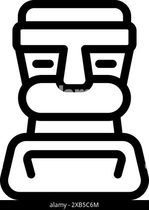Dessin simple en noir et blanc d'une statue de moai, une figure humaine monolithique sculptée par le peuple rapa nui Illustration de Vecteur