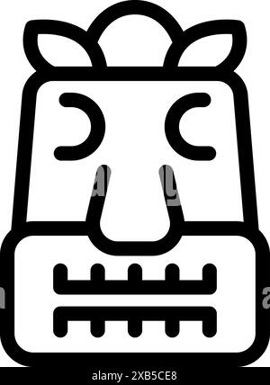 Illustration simple et minimaliste d'une idole tiki avec de grandes dents et des feuilles sur la tête Illustration de Vecteur