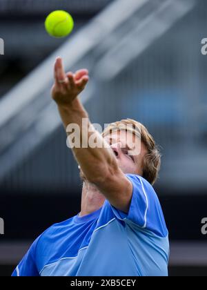 'S-HERTOGENBOSCH, PAYS-BAS - 10 JUIN : David Goffin de Belgique participe à son match de premier tour masculin contre Luca Nardi d'Italie le jour 1 des Championnats Libema Open Grass court à l'Autotron le 10 juin 2024 à 's-Hertogenbosch, pays-Bas (photo de Rene Nijhuis/BSR Agency) crédit: BSR Agency/Alamy Live News Banque D'Images