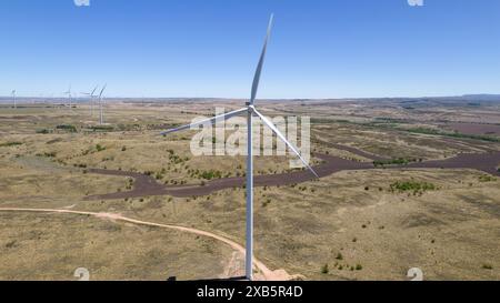 Gros plan de la vue aérienne de l'éolienne. Banque D'Images