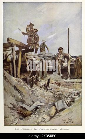 Illustration par François Flameng d'un poste d'observation militaire britannique dans la somme, France. Illustration vintage de la première Guerre mondiale de L'illustration journal universel, 1916 Banque D'Images