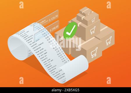 Livraison isométrique et achats en ligne. Paiements par Internet, transfert d'argent de protection, banque en ligne Illustration de Vecteur
