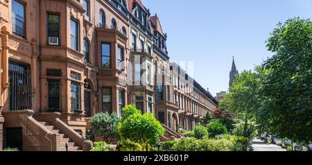 Row of Brownstone Houses, MacDonough Street, Bedford-Stuyvesant, Brooklyn, New York New York, États-Unis Banque D'Images