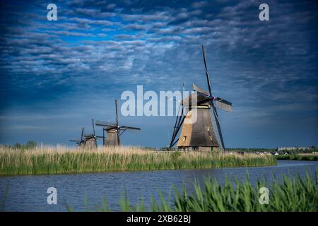 UNESCO Werelderfgoed Kinderdijk Molens, anciens moulins à vent de Kinderdijk à Rotterdam, pays-Bas Banque D'Images